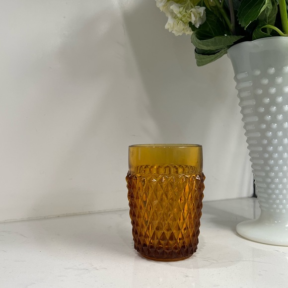 Vintage Indiana Glass Orange Diamond Point Textured 12 Ounce Drinkware - Picture 3 of 4